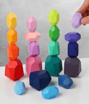 Детская деревянная развивающая игрушка из цветного камня, креативная игра в укладку в скандинавском стиле, Радужная деревянная игрушка в подарок