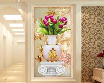 обои beibehang, висящие на стене трехмерной 3D нефритовой вазы с тюльпанами, Римская входная стена papel de parede papier peint
