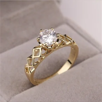 Нежный Модный Золотой цвет Круглые Геометрические Полые кольца для женщин Модные свадебные украшения с металлической инкрустацией из белого камня