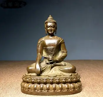 Старинная ручная скульптура из чистой меди Статуя Будды Шакьямуни