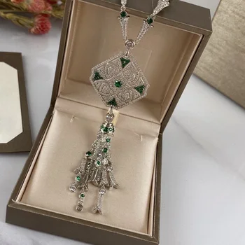 Модное Роскошное ожерелье из циркона для женщин, вечеринка, свадьба, Зеленый Кристалл, Великолепная подвеска с кисточкой, Изысканные ювелирные изделия серебристого цвета