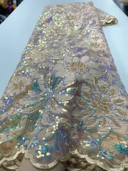 Популярная африканская кружевная ткань с 3D блестками, аппликация из ручного бисера, кружевная ткань с вышивкой, французское кружевное свадебное вечернее платье