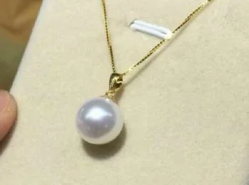 красивое ожерелье с подвеской из белого жемчуга Южного моря 9-10 мм, 18-каратное золото 17-18