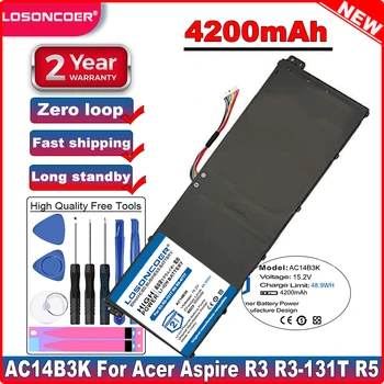 LOSONCOER 4200 мАч Аккумулятор AC14B3K для Acer Aspire R3 R3-131T R5 R5-471T R5-571T ES1-572 15,2 В 48.9 Втч Аккумулятор для ноутбука