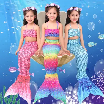 Детский комплект платья принцессы с хвостом Русалки, одежда для маленькой девочки, купальники для маленькой принцессы, одежда