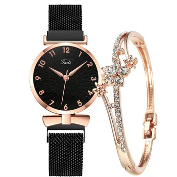 Женские часы с магнитным сетчатым ремешком, женские роскошные брендовые женские повседневные сетчатые часы с цветочным браслетом, женские часы