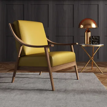 Односпальный диван-кресло из массива дерева в скандинавском стиле, простое современное кресло для отдыха, балкон, спальня, кафе в отеле, стул со спинкой