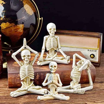 Фигурки из смолы для йоги, статуэтка черепа для украшения, реалистичные копии статуэток скелетов для готического декора, костяные украшения на Хэллоуин