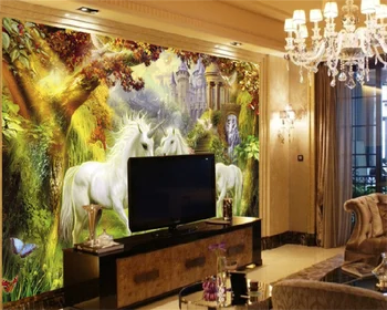 Обои на заказ Европейский стиль атмосфера моды фантастический лес пейзаж белой лошади холл гостиная фон настенная роспись