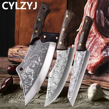 Кухонный нож ручной ковки из стали 5Cr15, нож шеф-повара для разделки рыбы, нож для разделки мяса, инструменты для приготовления пищи с острым лезвием, чехол для карманного ножа