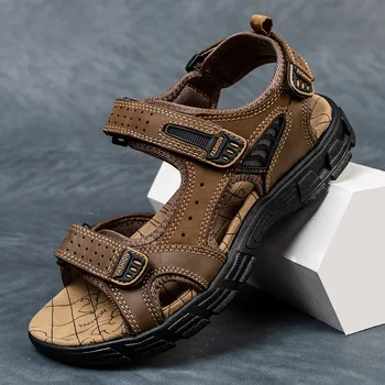 Мужские сандалии из натуральной кожи 2021 года, классическая летняя мужская обувь, пляжные сандалии для мужчин, модные брендовые уличные повседневные кроссовки