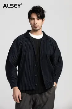 Мужская одежда ALSEY Miyake из японской эластичной ткани, рубашка в складку оверсайз с длинным рукавом, солнцезащитная одежда для мужчин, Новая одежда