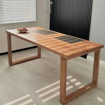 Обеденный стол из массива дерева в скандинавском стиле, современный минималистичный прямоугольный обеденный стол, обеденный стол из белого вощеного дерева для дома