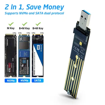 M.2 к USB-адаптеру Двухпротоколная Плата SSD M.2 NVME PCIe NGFF Поддержка карт SATA M2 2230 2242 2260 2280 NVME/SATA M2 SSD RTL9210B