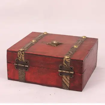 Коробка для хранения ювелирных изделий, деревянный винтажный сундук с сокровищами с замком, коробка для хранения в спальне и кабинете в стиле ретро для домашнего декора
