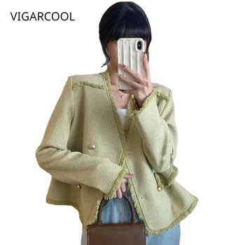 Весеннее новое Корейское издание 2023 года, небольшой стиль аромата, Высококачественное пригородное Универсальное модное французское приталенное пальто, женский топ с кисточками