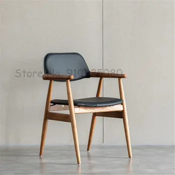 Скандинавский обеденный стул из массива дерева, Домашний обеденный стул, Современное минималистичное кресло, Высококачественное кожаное кресло с мягкой спинкой, стул из ясеня