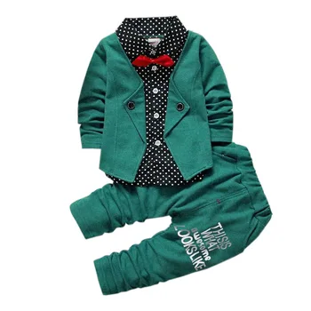 Комплекты детской одежды на весну-осень, костюм джентльмена с длинными рукавами для маленьких мальчиков, детская рубашка с галстуком, брюки, 2 шт., одежда для младенцев, Рождественский наряд