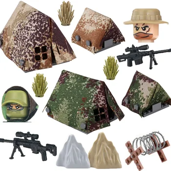 Фигурки солдат спецназа, походная палатка, строительные блоки, военный разведчик в джунглях, Снайперское оружие, пистолет, мини-кирпичи, игрушка для детей