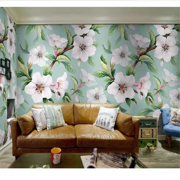 wellyu Обои на заказ papel de parede Весь дом на заказ элегантный американский цветок абрикоса мятно-зеленые большие настенные обои