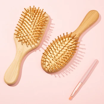 Бамбуковая щетка-лопатка для волос, распутывающая щетку для волос, уменьшающая завивание для массажа кожи головы