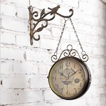 Винтажные декоративные двухсторонние металлические настенные часы в античном стиле, настенные подвесные часы в металлической рамке на Рождество
