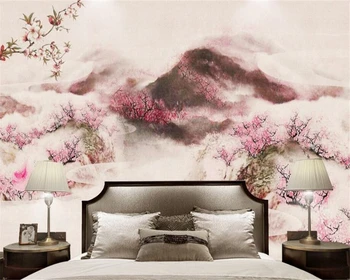 beibehang Новая китайская шелковая ткань papel de parede обои ТВ фон настенный пейзаж цветок персика спальня гостевой фон