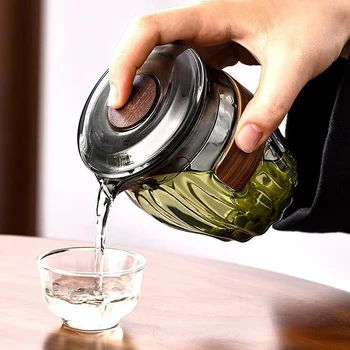 ручной чайник из боросиликатного стекла объемом 300 мл с крышкой, цветочный чайник для зеленого чая, прозрачный чайник из дымчато-серого стекла