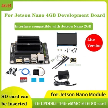 Для Jetson Nano 4G Lite DEV Kit + Основная плата + 64G SD-карта + Кардридер + 7-дюймовый экран дисплея + Камера + Сетевая карта + Питание