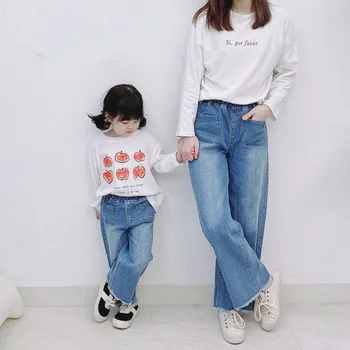 -M Семейные свободные джинсы для мамы и дочки на весну-осень, удобные базовые джинсы с эластичной резинкой на талии, семейный образ