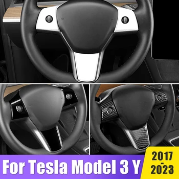Для Tesla Модель 3 Y 2017 2018 2019 2020 2021 2022 2023 Углеродное Волокно Кнопка Рулевого Колеса Автомобиля Крышка Отделка Наклейки Аксессуары