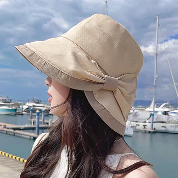 Летняя женская модная солнцезащитная шляпа с галстуком-бабочкой и широкими полями, уличная пляжная рыбацкая кепка, солнцезащитная шляпа с защитой от ультрафиолета, панама