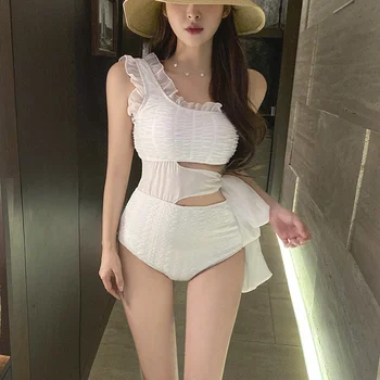 Новый женский купальник в Корейском консервативном стиле, закрывающий живот, купальники для горячих весенних каникул, пляжные бикини с высокой талией, пуш-ап, купальники