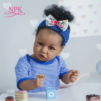 NPK 55 СМ афроамериканский ребенок всего тела из мягкого силикона или мягкой ткани saskia hand detailed paiting волосы с корнями вручную