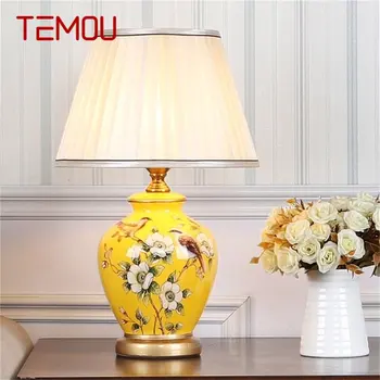 Керамические настольные лампы TEMOU, медная настольная лампа с современным роскошным рисунком, светодиодные светильники для домашней спальни