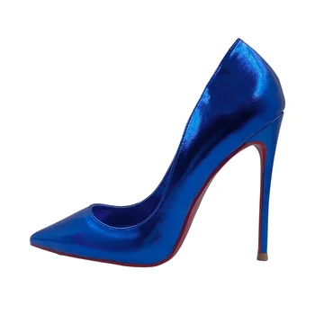 2023 Модные ярко-синие туфли на высоком каблуке 34-45 размера разной высоты 6 см, 8 см, 10 см, 12 см, Женская обувь для вечеринок