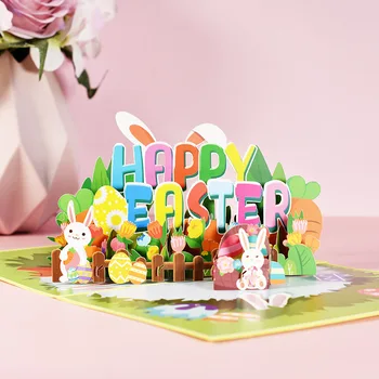 3D Поздравительная открытка с Пасхой, корзина с кроличьими яйцами и цветами, всплывающие пасхальные открытки для украшения праздника 2022