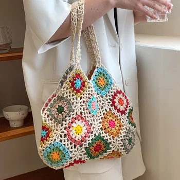 Летняя женская сумка на запястье с цветочным узором, дизайнерское вязание, Полая сумочка ручной работы и кошелек, Летние Пляжные сумки через плечо