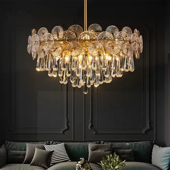 Современные светодиодные потолочные люстры Lotus из меди K9 Luxury Crystal для гостиной и столовой, подвесной светильник для домашнего декора, подвесной светильник