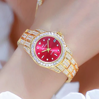 Женские часы бренда BS 2022 с бриллиантами, роскошные женские часы с календарем, золотые водонепроницаемые женские наручные часы