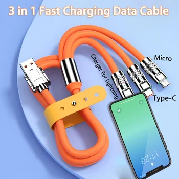 Шнур быстрой зарядки 3 В 1 6A для iPhone Huawei Micro USB Type C, кабель для зарядного устройства, несколько USB-портов, шнур для зарядки нескольких USB 1,2 М