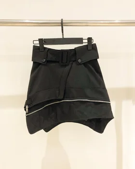 Новая модная Женская Универсальная Короткая юбка трапециевидной формы Неправильной формы с высокой талией, простроченная молнией