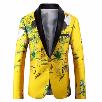 Топы Дизайнерский мужской Блейзер в популярном китайском стиле, Однотонный Желтый костюм для вечеринки, Свадебный костюм