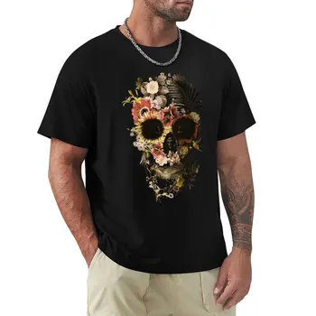 Легкая футболка с изображением черепа в саду, блузка, корейская мода, летние топы, мужские футболки