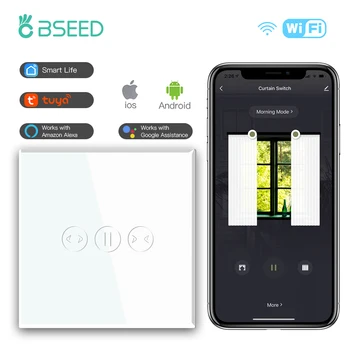 Умный сенсорный выключатель BSEED для электрических штор, беспроводной настенный выключатель, работающий с панелью Smart Life Google Home Alexa Crystal Glass