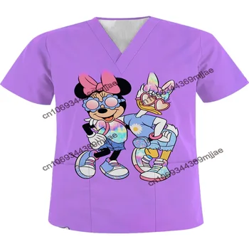 Униформа медсестры, модная женская блузка 2023 Y2k, Одежда для женщин, женская футболка с карманами, укороченный топ Disney с V-образным вырезом, женские летние топы