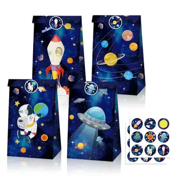 подарочные пакеты с наклейками для космонавтов для детей, украшения для вечеринки в честь Дня рождения в открытом космосе для мальчиков, Сувениры для Душа ребенка, пакеты для конфет