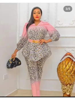 Модный топ и брюки Africa Chiffion с леопардовым принтом, женский комплект дашики из 2 предметов