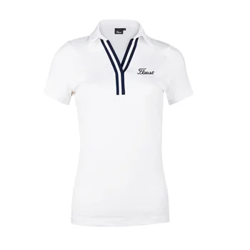 Женская спортивная одежда для гольфа с короткими рукавами, 4-цветная футболка, эластичный топ с V-образным вырезом, одежда для гольфа