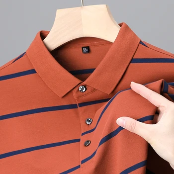 Высококачественная модная полосатая рубашка ПОЛО с короткими рукавами, мужская хлопчатобумажная футболка с лацканами 2023, летняя повседневная рубашка Paul, Мужская одежда